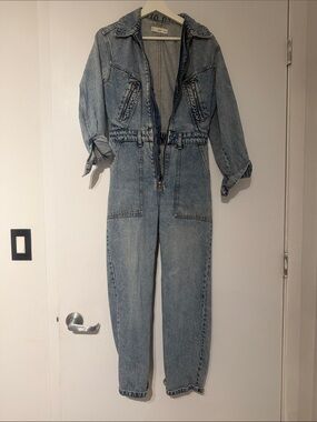 Mango Light Blue Denim Jumpsuit Jeans